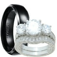 thumbnail image 1 of His Hers Matching Wedding Engagement Ring Set Trio Titanium Sterling Silver Black Bridal CZ Rings (9/11), 1 of 7
