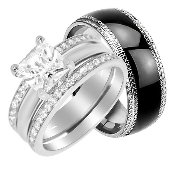 His Hers Silver CZ Bridal Wedding Ring Band Hers 7 His 11