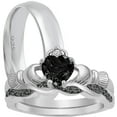 thumbnail image 1 of LaRaso & Co His Her TRIO Wedding Set Black Silver Celtic Claddagh Wedding Rings 8 13, 1 of 6
