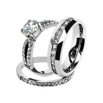 His & Hers Stainless Steel 1.25 Ct Cz Bridal Set & Men's Eternity Wedding Band Women's Women's Size 10 Men's 06mm Size 12