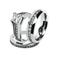 thumbnail image 1 of His & Hers Stainless Steel 2.10 Ct Cz Bridal Set & Men's Eternity Wedding Band Women's Women's Size 06 Men's 08mm Size 13, 1 of 4