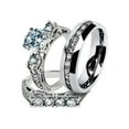 thumbnail image 1 of His & Hers Stainless Steel 2.95 Ct Cz Bridal Set & Men's Eternity Wedding Band Women's Women's Size 05 Men's 08mm Size 10, 1 of 4