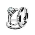 thumbnail image 1 of His & Hers Stainless Steel 3 Piece Cz Wedding Ring Set and Eternity Wedding Band Women's Size 10 Men's 06mm Size 11, 1 of 4
