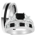 thumbnail image 1 of His Hers Sterling Black Simulated Diamond CZ Bridal Wedding Band Engagement Ring Set Men Women, 1 of 7