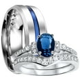 thumbnail image 1 of His Hers Sterling Blue Sapphire CZ Bridal Wedding Band Engagement Ring Set Him Her Thin Blue Line 11/10, 1 of 6
