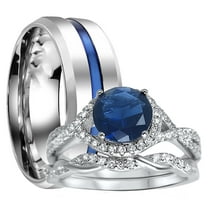 His Hers Sterling Infinity Silver CZ Bridal Wedding Band Engagement Ring Set Him Her Thin Blue Line 10/9