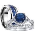 thumbnail image 1 of His Hers Sterling Infinity Silver CZ Bridal Wedding Band Engagement Ring Set Him Her Thin Blue Line 6/13, 1 of 6