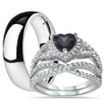 thumbnail image 1 of His Hers Sterling Silver Amethyst CZ Bridal Titanium Wedding Band Engagement Ring Set (10/13), 1 of 7
