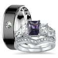 thumbnail image 1 of His Hers Sterling Silver Amethyst CZ Bridal Titanium Wedding Band Engagement Ring Set (9/10), 1 of 7