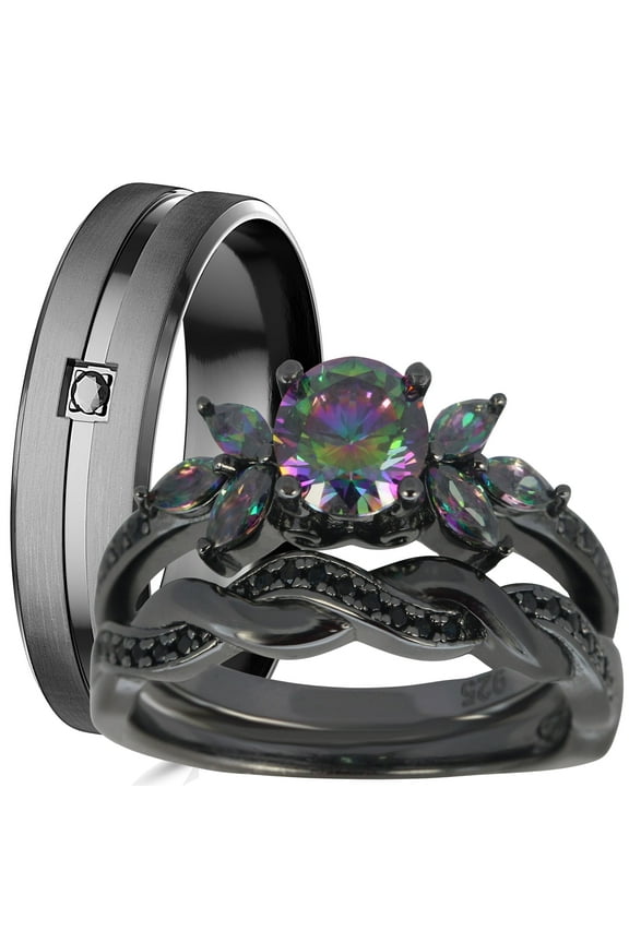 His Hers TRIO Wedding Ring Set for Women Size 10 and Men Size 13