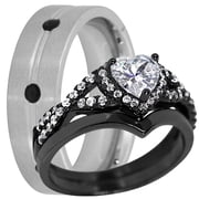 LaRaso & Co His Her Gothic Unique Black Wedding Ring Set Women Men Bride Groom 12/12