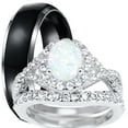 thumbnail image 1 of LaRaso & Co His & Her Wedding Engagement Ring Set Halo Solitaire Opal Silver Black Titanium Unique Vintage 7/10, 1 of 6