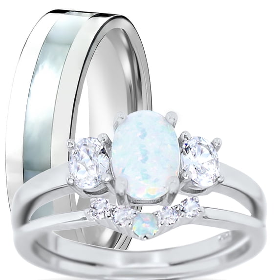LaRaso & Co His Her Wedding Engagement Ring Set TRIO Couples Rings for Men Women 6/13
