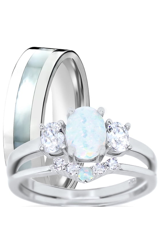 His Her Wedding Engagement Ring Set TRIO Couples Rings for Men Women 7/8