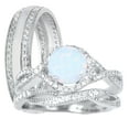 thumbnail image 1 of His Hers TRIO Wedding Set Sterling Silver Wedding Rings White Opal Bridal Set Him Her 8/10, 1 of 6