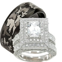 His Hers Trio Wedding Set Matching Wedding Bands for Him Size 10 and Her Size 8