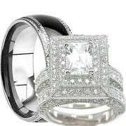 LARASO & CO His Hers Trio Wedding Set Matching Wedding Bands for Him Size 9 and Her Size 8