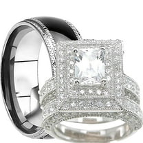 His Hers Trio Wedding Set Matching Wedding Bands for Him Size 9 and Her Size 8