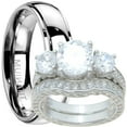 thumbnail image 1 of His Hers Wedding Ring Set CZ Bridal Trio Couples Rings Titanium Silver Women Men (7/8), 1 of 6