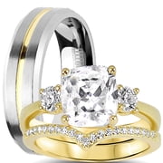 LaRaso & Co His Hers Wedding Ring Set Matching Titanium 14K Gold Over Silver Rings for Her 10 Him 9