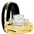 thumbnail image 1 of LaRaso & Co His Hers Wedding Ring Set Matching Black Titanium 14K Gold Over Silver Rings for Her 8 Him 10, 1 of 7