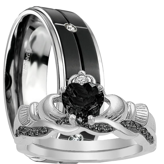 LaRaso & Co His Her Black Wedding Rings Men Women Bride Groom Size 10 13