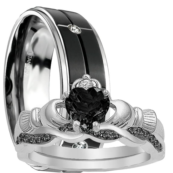 LaRaso & Co His Her Black Wedding Rings Men Women Bride Groom Size 12 12