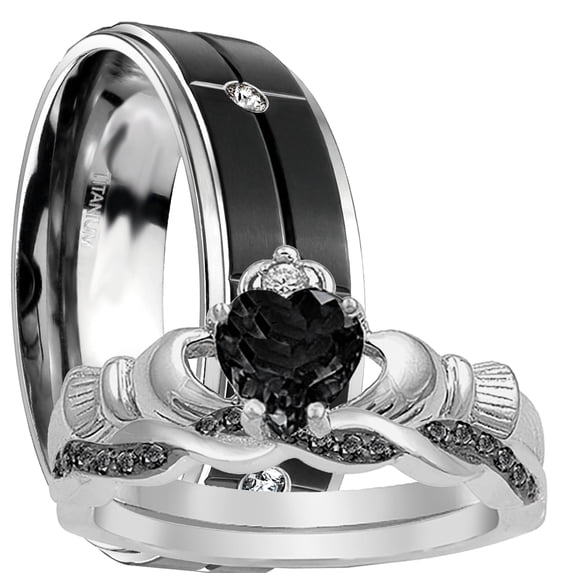 LaRaso & Co His Her Black Wedding Rings Men Women Bride Groom Size 5 10