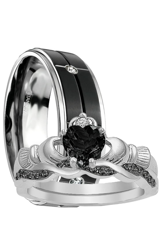His Her Black Wedding Rings Men Women Bride Groom Size 9 13