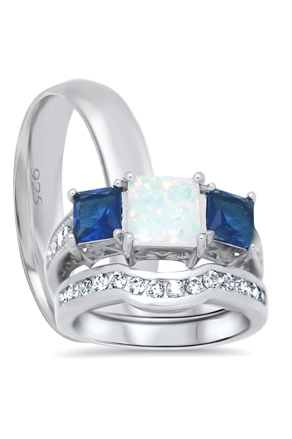 His Hers Wedding Ring Set Matching Silver Wedding Bands Him Her Men Women Sizes 7/8