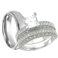 thumbnail image 1 of His Hers Wedding Ring Set Silver Titanium Bridal CZ Bands Him Her (6/10), 1 of 7