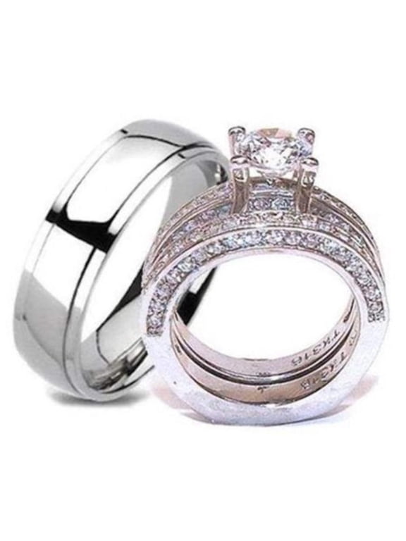His & Hers Wedding Ring Set Stainless Steel & Titanium Wedding Ring Set