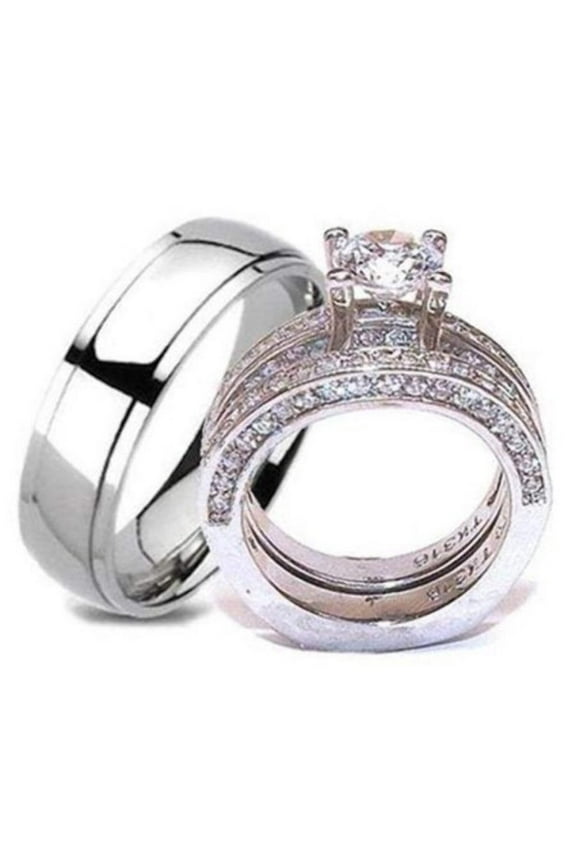 His & Hers Wedding Ring Set Stainless Steel & Titanium Wedding Ring Set