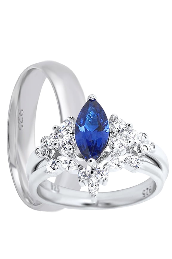 His Hers Wedding Ring Set TRIO Sterling Silver Couples Rings Bride Groom 5/9