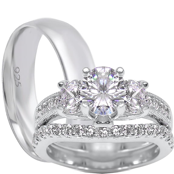 LaRaso & Bo His Her Vintage CZ Wedding Set Trio Couples Silver Engagement Rings 11/9