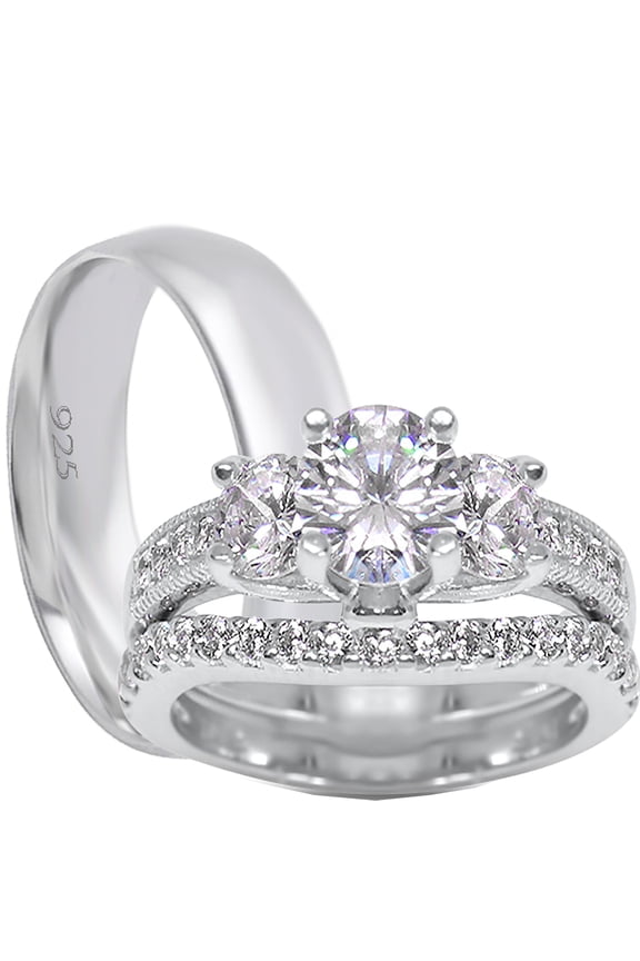 LaRaso & Bo His Her Vintage CZ Wedding Set Trio Couples Silver Engagement Rings 12/12
