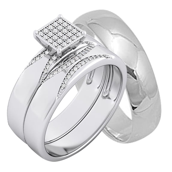 LaRaso & Co Micro Pave His Hers Wedding Ring Set TRIO Matching Sterling Silver Rings for Him Her Sizes 5/11
