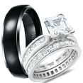 thumbnail image 1 of LaRaso & Co His Hers Wedding Ring Set TRIO Silver Black Titanium Matching Rings for Him Her Sizes 10/11, 1 of 6