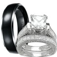thumbnail image 1 of LaRaso & Co His Hers Wedding Ring Set TRIO Silver Black Titanium Matching Rings for Him Her Sizes 11/9, 1 of 6