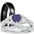 thumbnail image 1 of LaRaso & Co His Hers Wedding Ring Set TRIO Silver Black Titanium Matching Rings for Him Her Sizes 8/9, 1 of 7