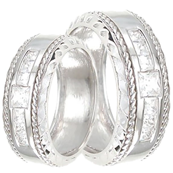 His & Hers Wedding Ring Set Wide Sterling Silver Wedding Bands for Him Her (5/11)
