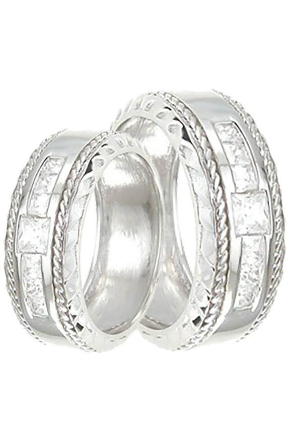 His & Hers Wedding Ring Set Wide Sterling Silver Wedding Bands for Him Her (5/11)