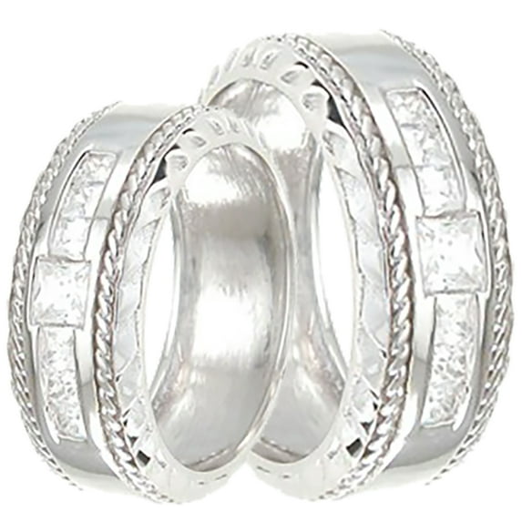 His & Hers Wedding Ring Set Wide Sterling Silver Wedding Bands for Him Her (8/13)