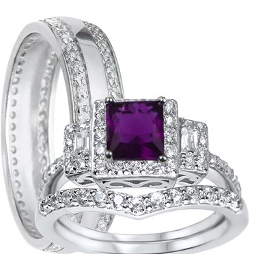 Wuziwen Vintage Couple Rings Set His And Her – Women's Silver & Men's Tungsten Bands With CZ, Solitaire With Accents, Sizable