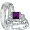 thumbnail image 1 of LaRaso & Co His Her Wedding Rings Amethyst CZ Bridal Engagement Wedding Set Sterling Silver 9/10, 1 of 7