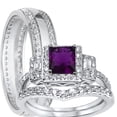 thumbnail image 1 of LaRaso & Co His Her Wedding Rings Amethyst CZ Bridal Engagement Wedding Set Sterling Silver 9/12, 1 of 7