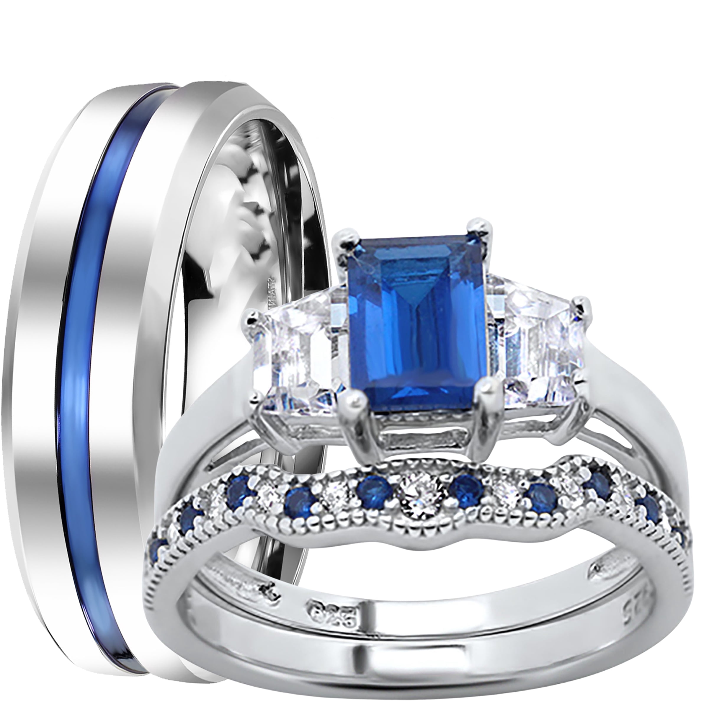 LaRaso & Co His and Hers Wedding Rings Blue Sapphire Simulant Bridal