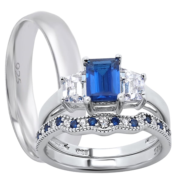 His and Her Wedding Ring Set Bridal Engagement Wedding Set Sterling Silver Bands Him Her 9/9