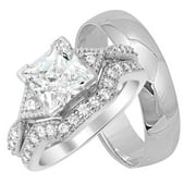 His Hers Wedding Rings, Couples Rings, Wedding Engagement Ring Set Him Her7/9