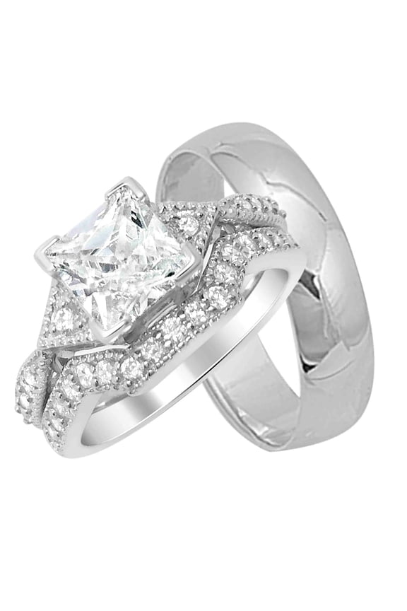 His Hers Wedding Rings, Couples Rings, Wedding Engagement Ring Set Him Her(9/9)